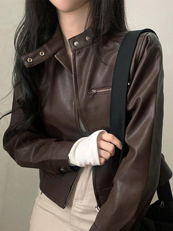 Solid Zip Up Leather Jacket - AnotherChill