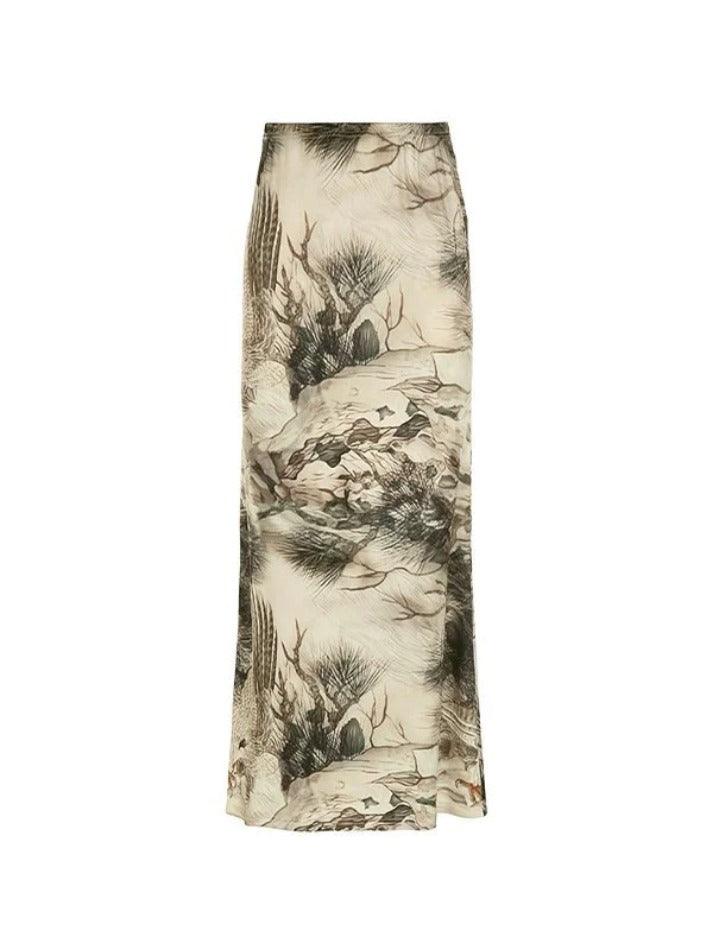 Vintage Print Low Rise Shift Midi Skirts - AnotherChill