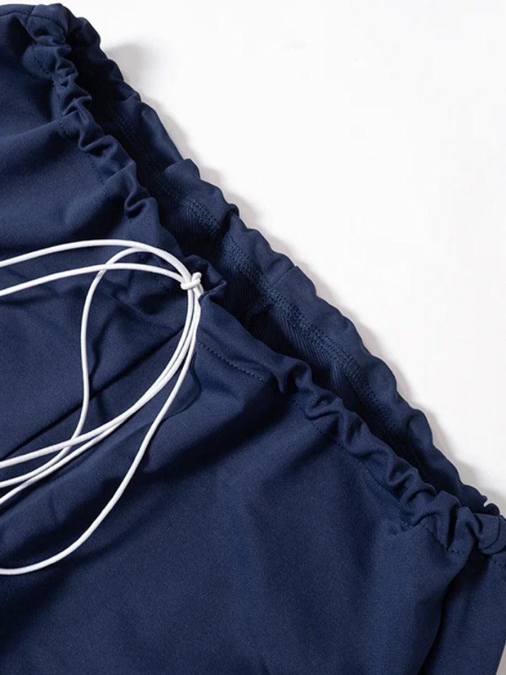 Solid Zip Up Short Tee & Lace Up Pants Set - AnotherChill