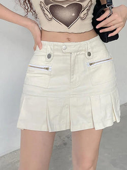Zipper Panel Pleats Mini Skirts - AnotherChill