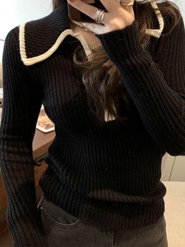 Lapel Neck Half Zip Sweater - AnotherChill