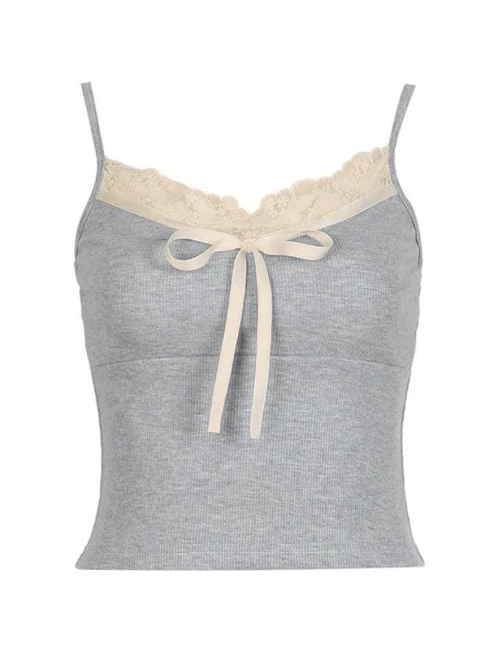 Lace Trim Bow Tie Up Cami Top - AnotherChill