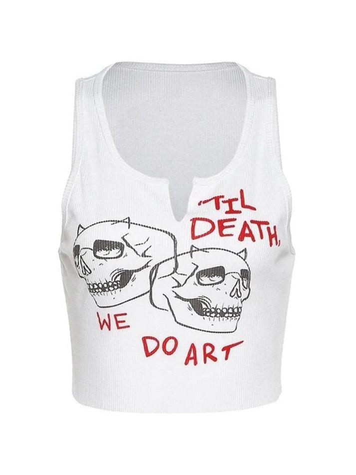 Skull Ribbed Cropped Tank Top - AnotherChill