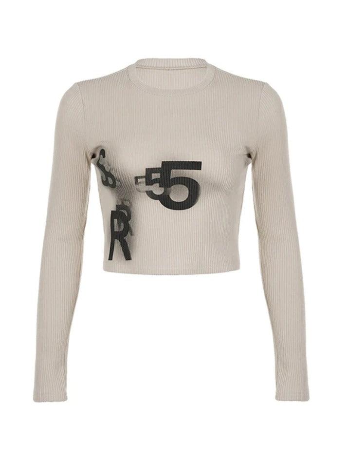 Fuzzy Print Slim Cropped Long Sleeve Knit - AnotherChill