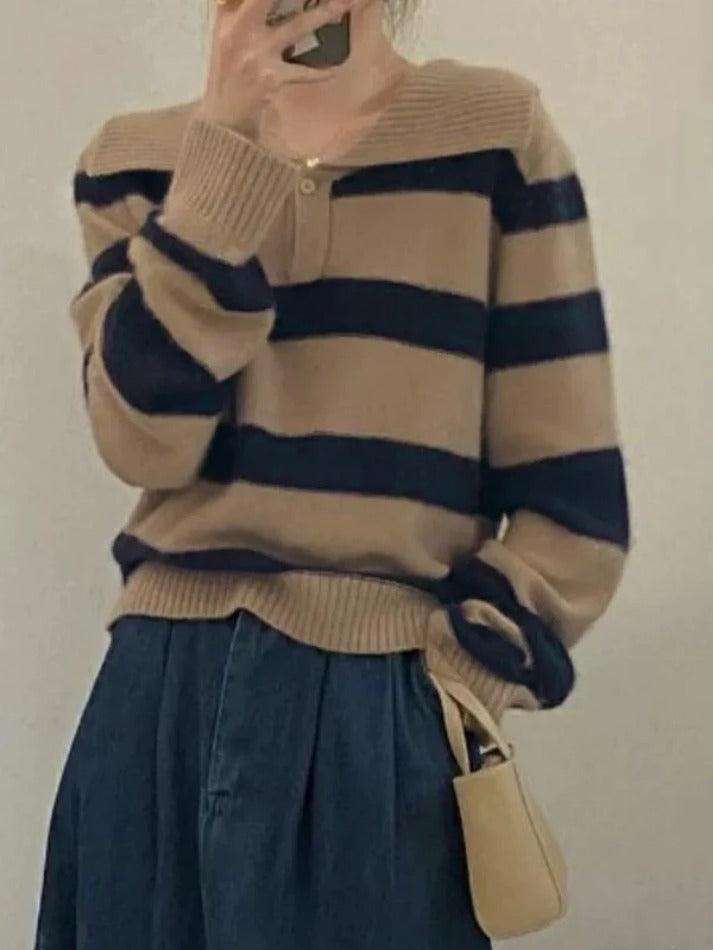 Vintage Stripe Sailor Collar Sweater - AnotherChill