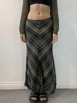 Vintage V Shape Striped Print Low Rise Maxi Skirt - AnotherChill
