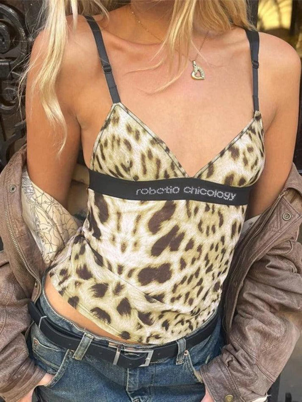 Leopard Print V Neck Cami Top