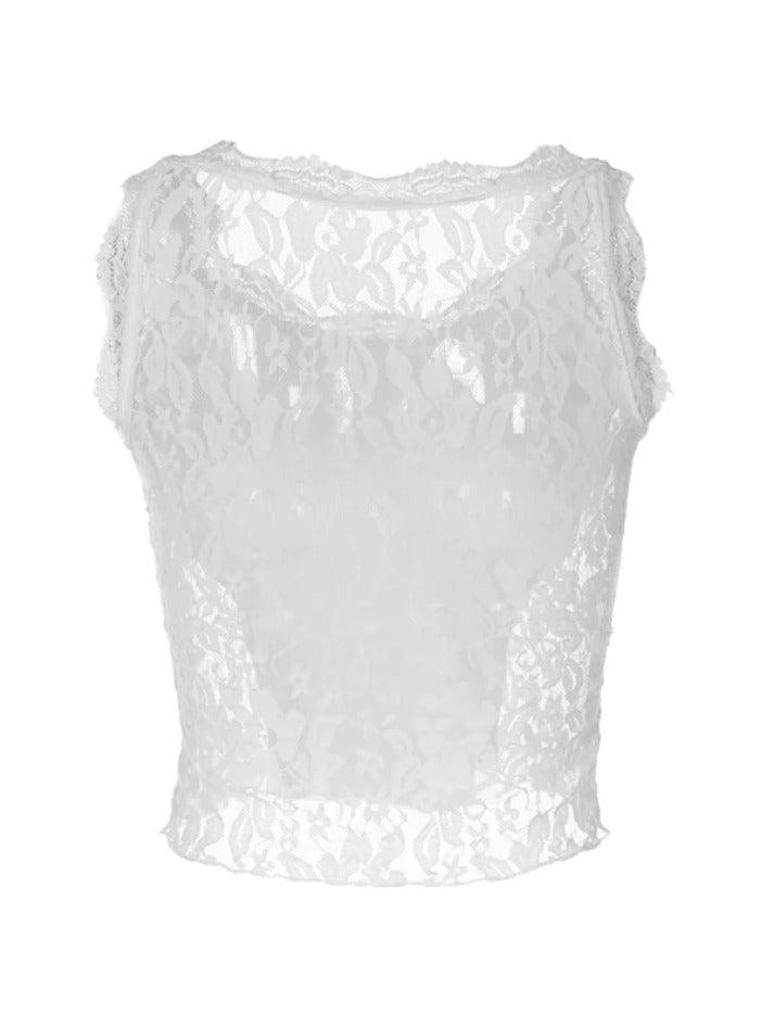 Lace Trim Splice Tank Top - AnotherChill
