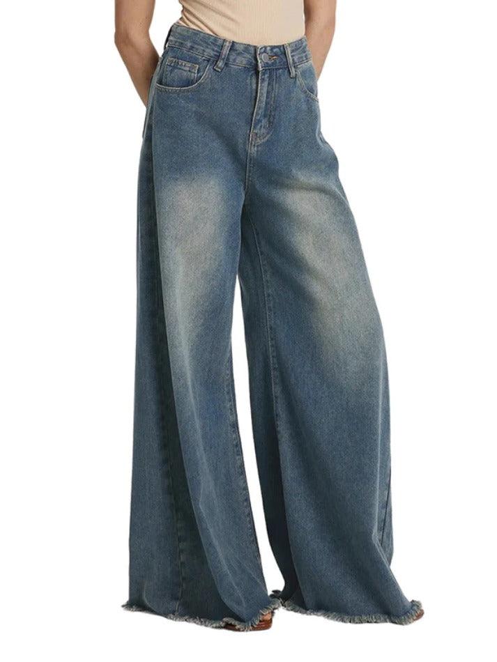 Vintage Frayed Wide Leg Boyfriend Jeans - AnotherChill