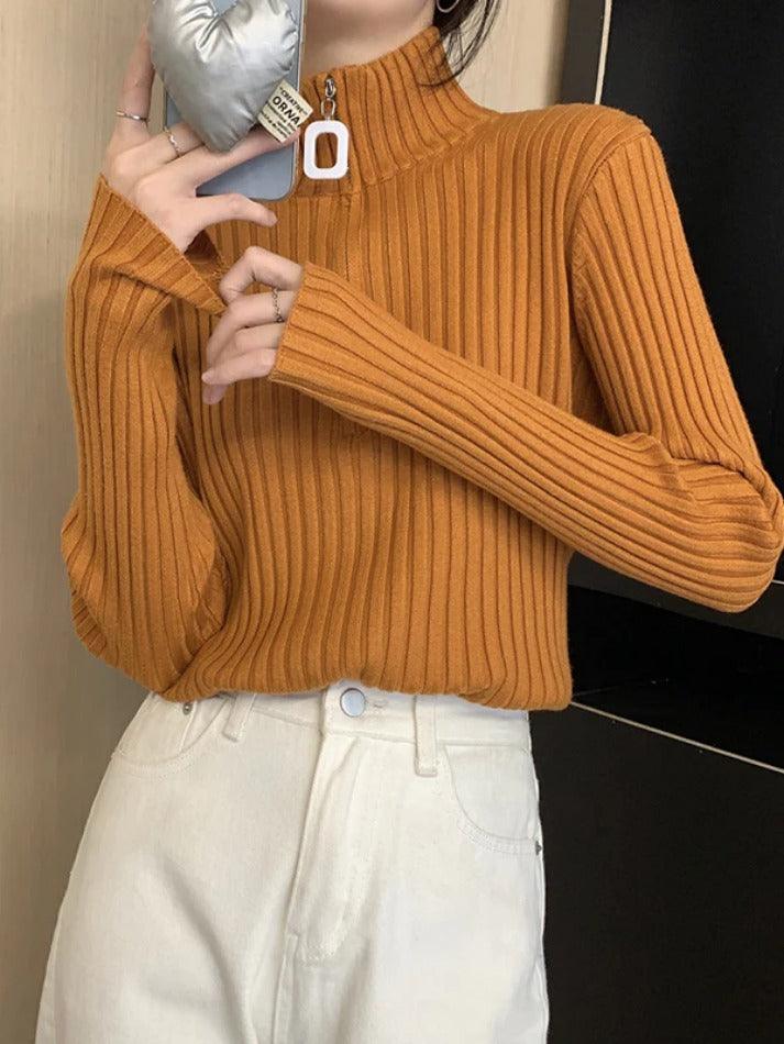 Solid Half Zip Ribbed Knit Sweater - AnotherChill