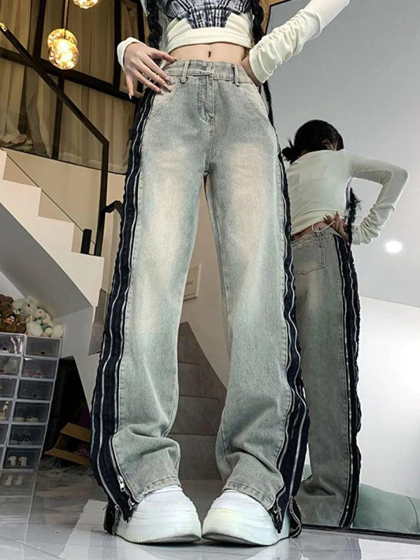 Street Distressed Side Zip Up Boyfriend Jeans - AnotherChill
