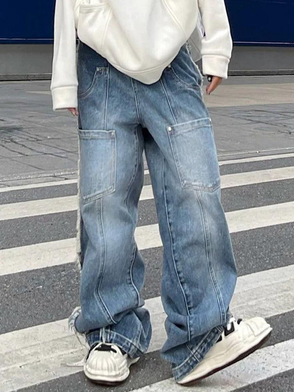 Vintage Multi Pocket Raw Trim Boyfriend Jeans - AnotherChill