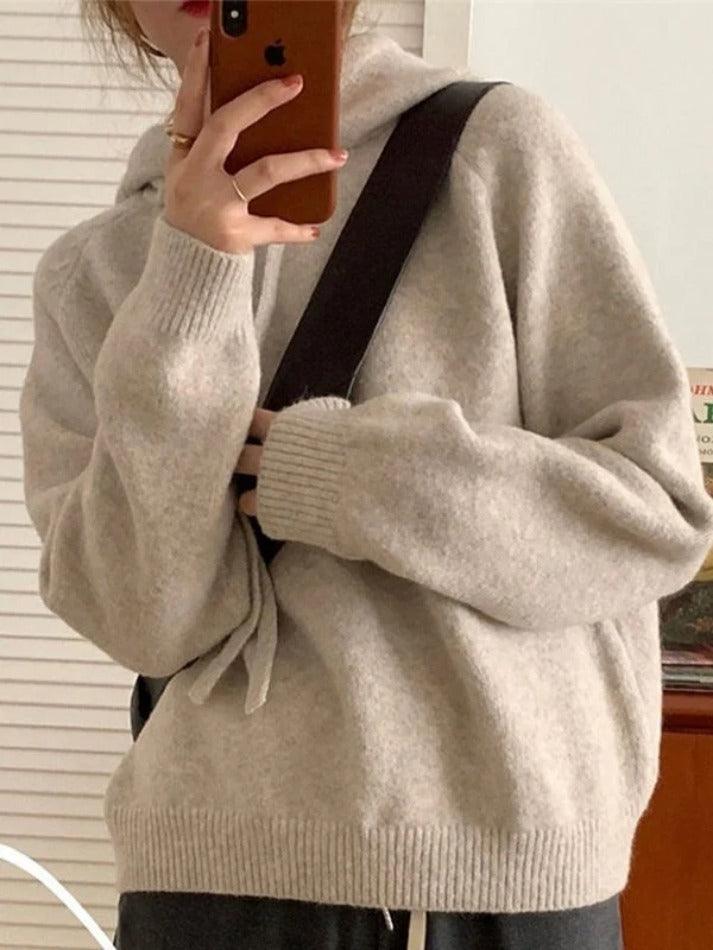 Simple Hooded Pullover Knit Sweater - AnotherChill