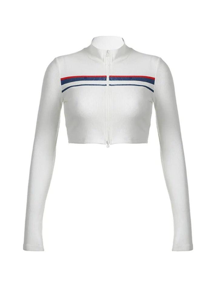 Contrast Color Striped Splice Cropped Long Sleeve Knit - AnotherChill