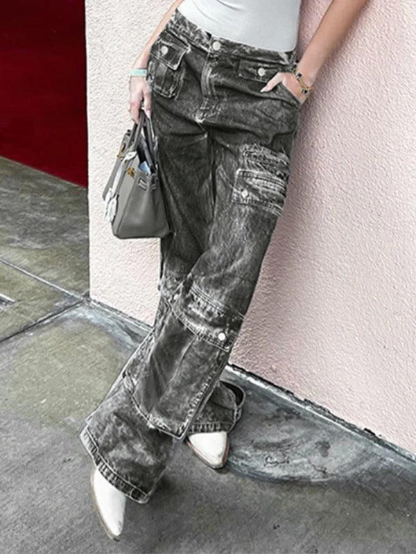 Distressed Multi Pocket Low Rise Cargo Jeans - AnotherChill