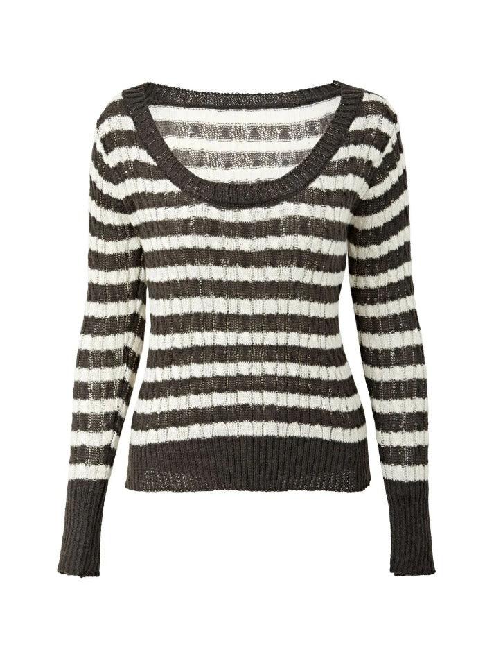Brown Striped Cable Knit Top - AnotherChill