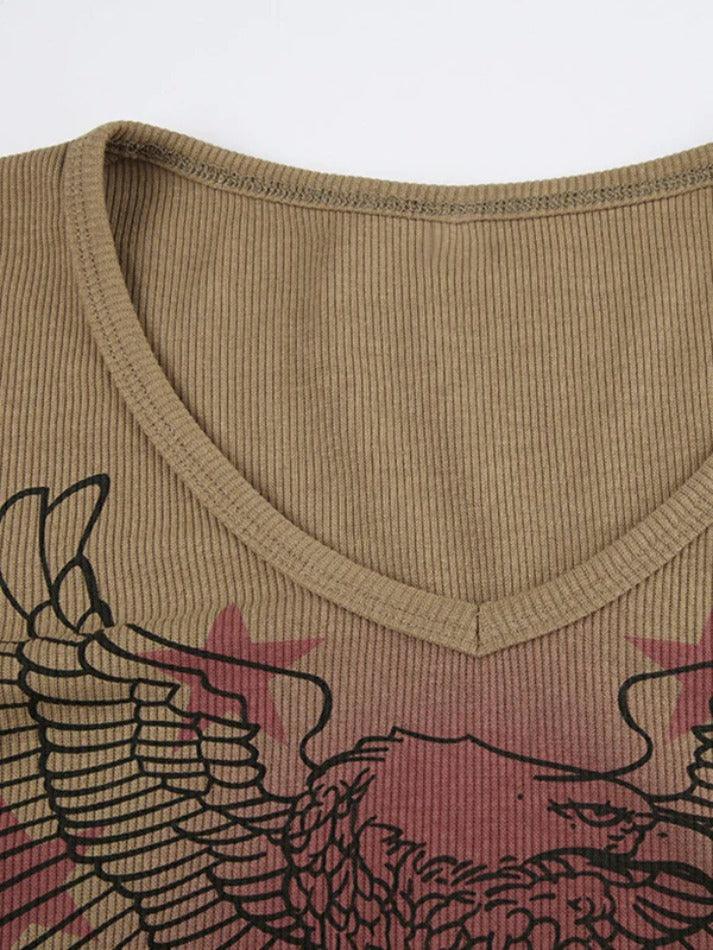 Eagle Print V Neck Long Sleeve Knit - AnotherChill