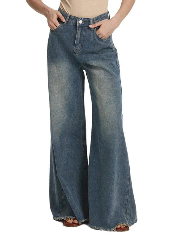 Vintage Frayed Wide Leg Boyfriend Jeans - AnotherChill