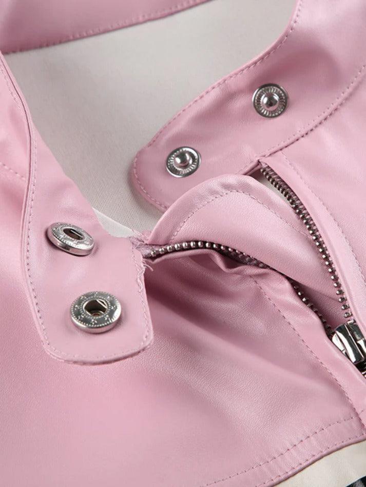 Striped Contrast Color Splice Leather Jacket - AnotherChill