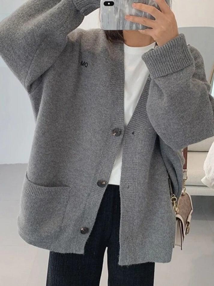 Solid Color V Neck Loose Cardigan - AnotherChill