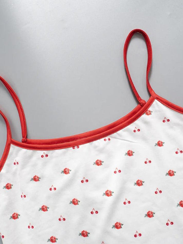 Cherry Flower Print Tie Back Cami Top