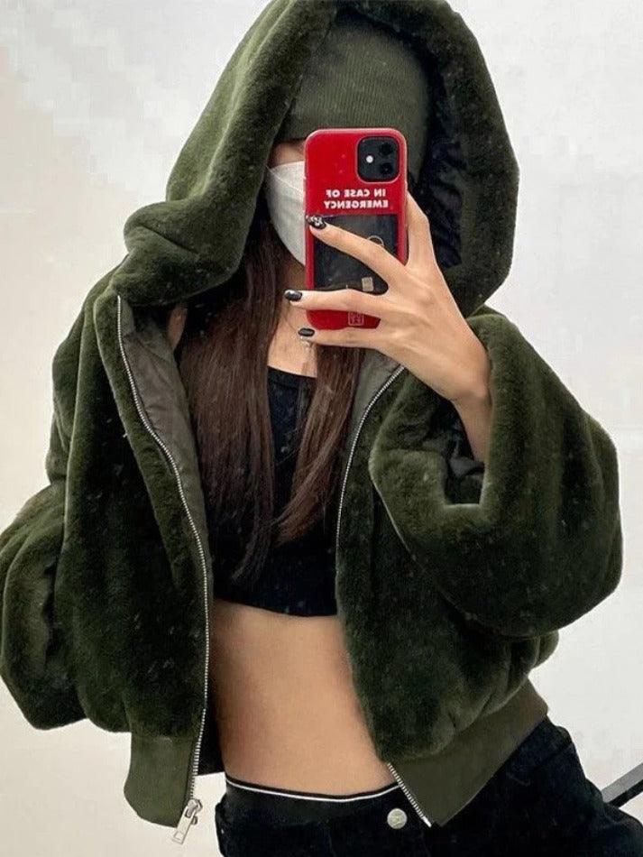 Zip Up Hooded Fuzzy Jacket - AnotherChill
