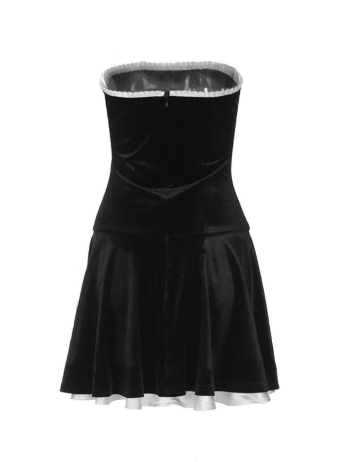 Velvet Splice Pleated Bandeau Mini Dress - AnotherChill