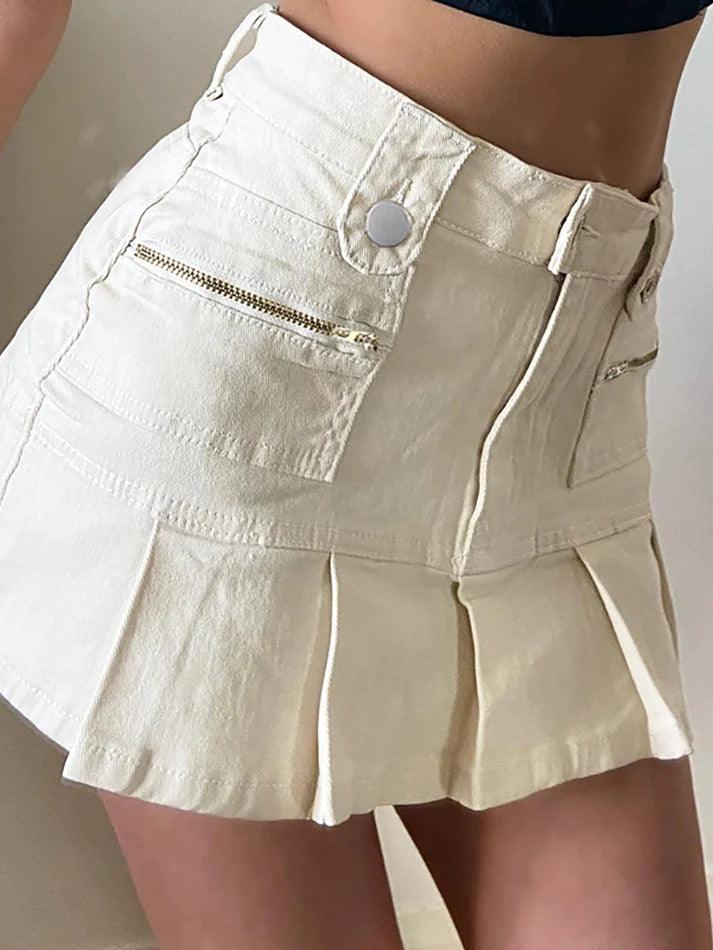 Zipper Panel Pleats Mini Skirts - AnotherChill