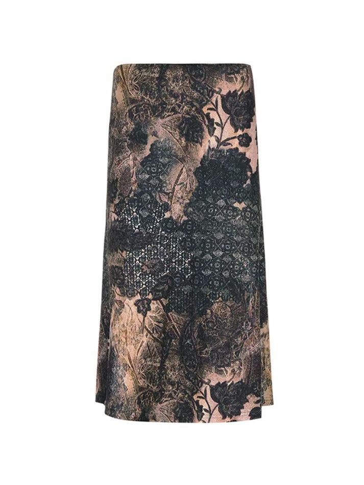 Vintage Random Print Low Rise Midi Skirt - AnotherChill