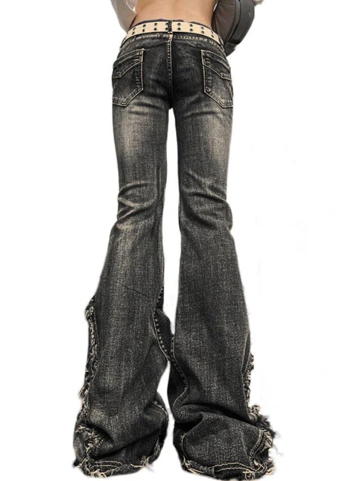Raw Trim Splice Low Rise Flare Jeans - AnotherChill