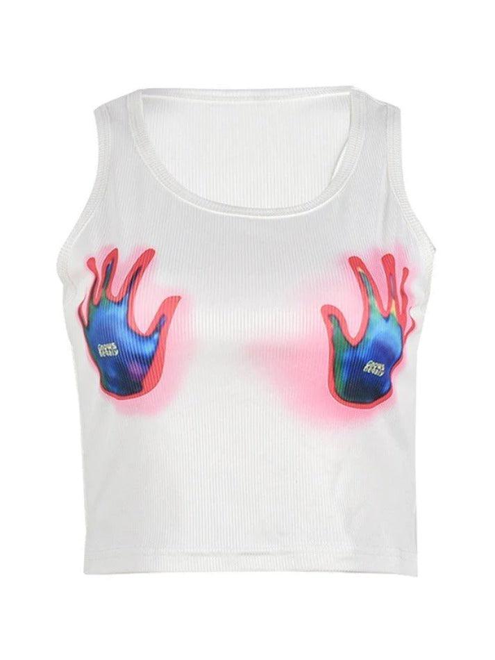Hand Graphic White Cropped Tank Top - AnotherChill
