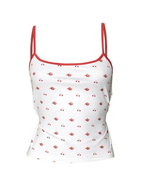 Cherry Flower Print Tie Back Cami Top - AnotherChill