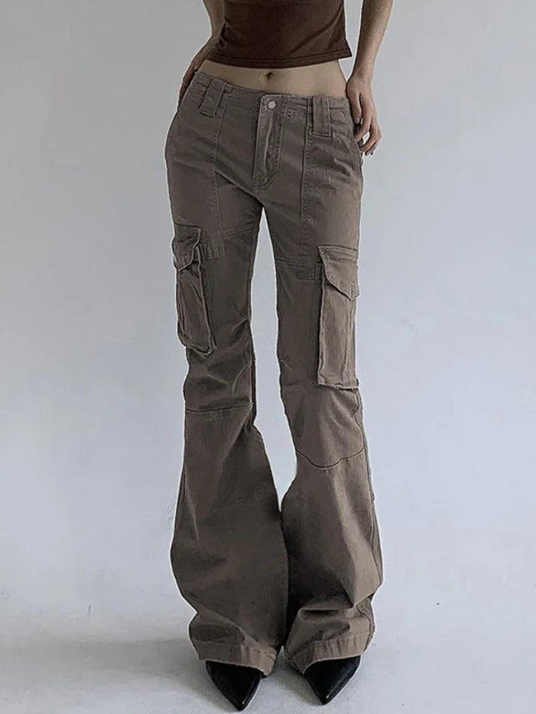 Low Waist Flap Pocket Flare Jeans - AnotherChill