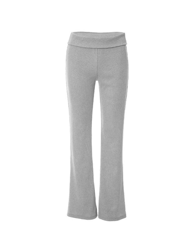 Solid Turned Waist Flare Leg Pants - AnotherChill