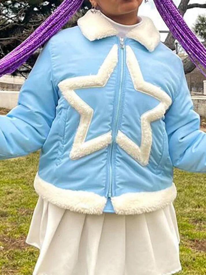 Plush Star Trim Design Jacket - AnotherChill