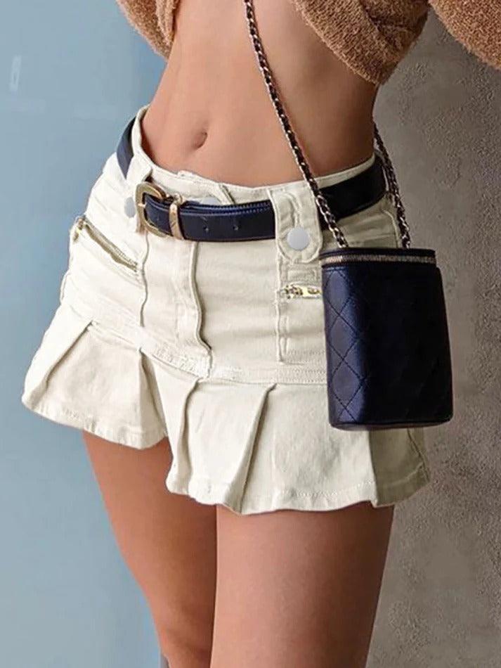 Zipper Panel Pleats Mini Skirts - AnotherChill