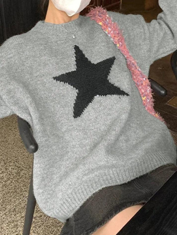 Vintage Star Jacquard Crew Neck Sweater - AnotherChill