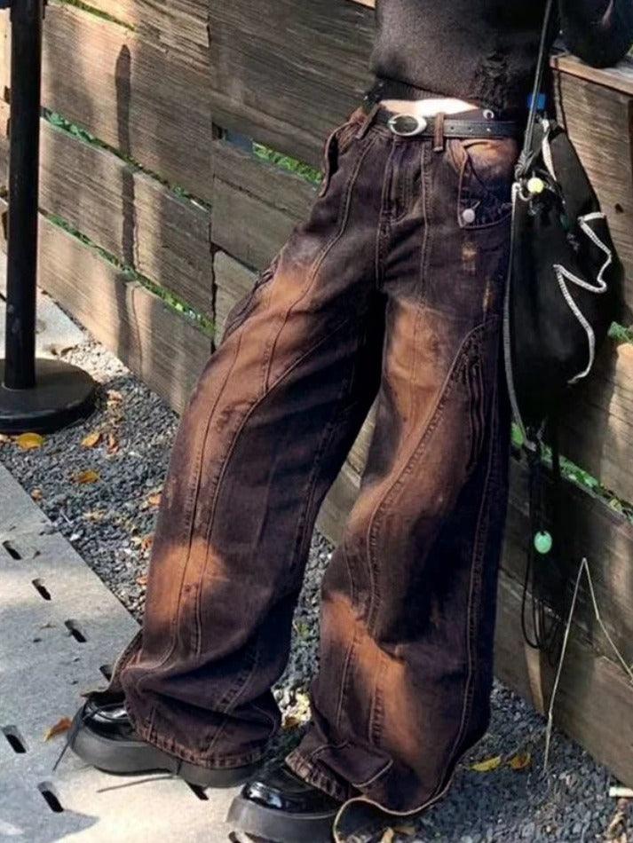 Vintage Distressed Zipper Buckle Splice Boyfriend Jeans - AnotherChill