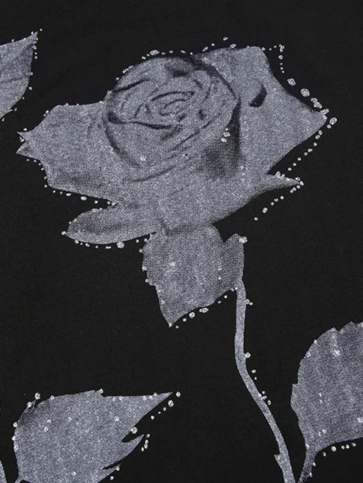 Vintage Rose Print V Neck Fungus Hem Mini Dress - AnotherChill