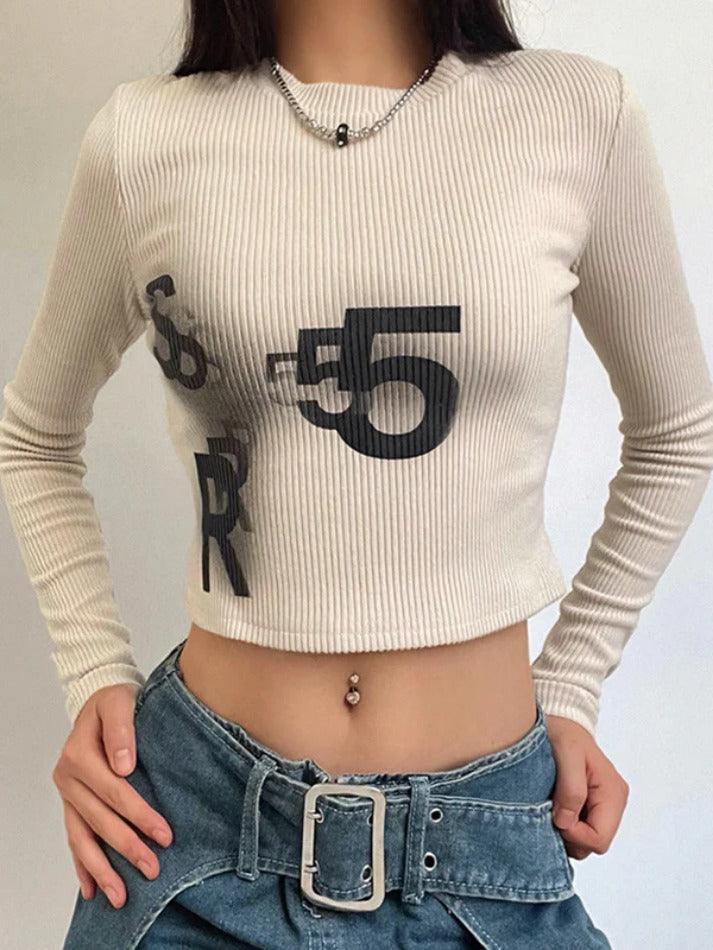Fuzzy Print Slim Cropped Long Sleeve Knit - AnotherChill
