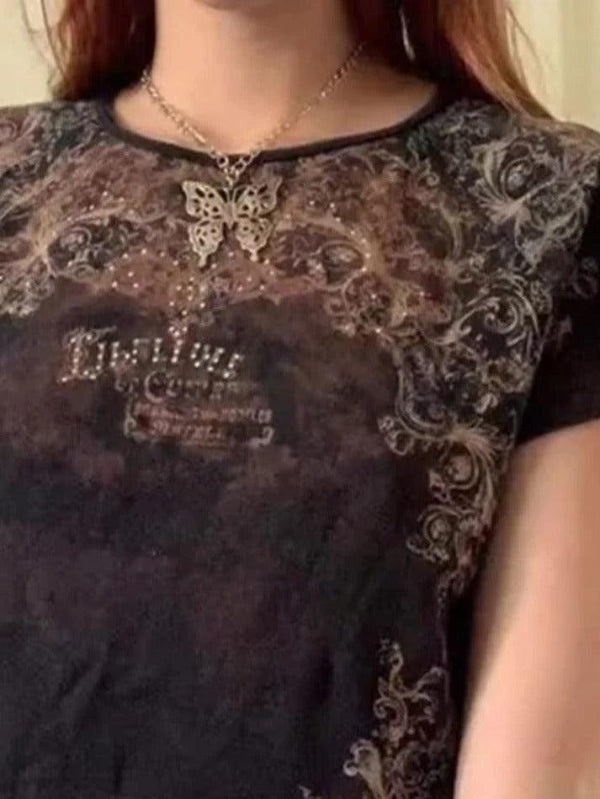 Vintage Rhinestone Printed Tee - AnotherChill