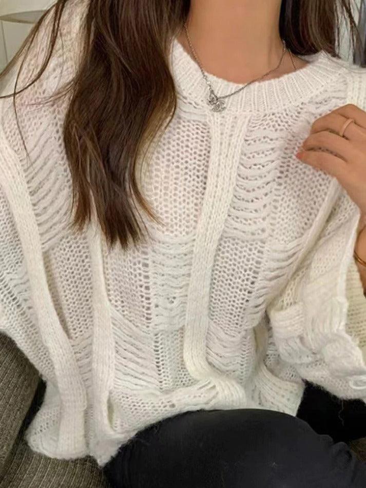 Solid Cutout Loose Knit Sweater - AnotherChill