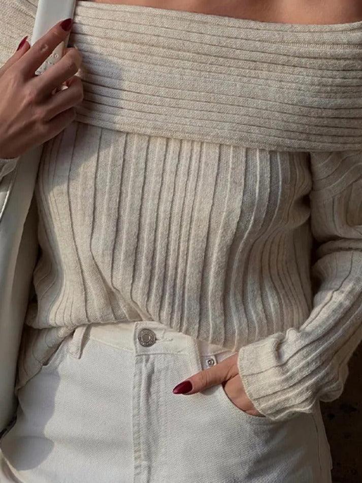 Solid Off Shoulder Splice Sweater - AnotherChill