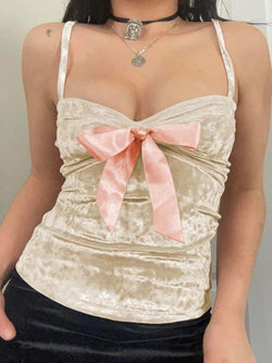 Velvet Bow Tie Up Cami Top - AnotherChill