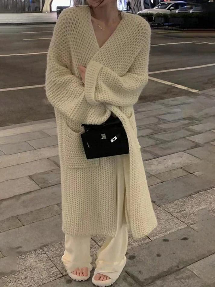 Solid Baggy Knit Long Cardigan - AnotherChill