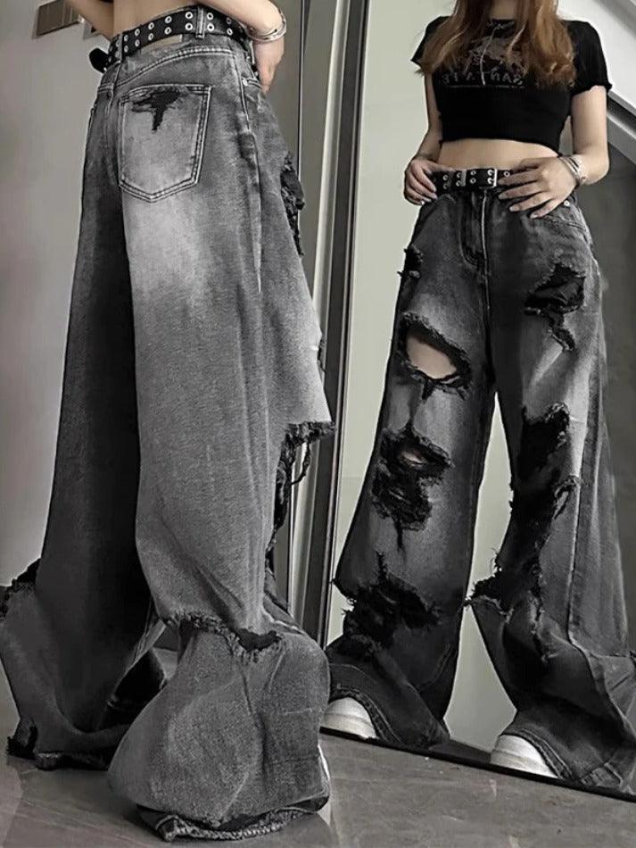 Washed Black Ripped Boyfriend Jeans - AnotherChill