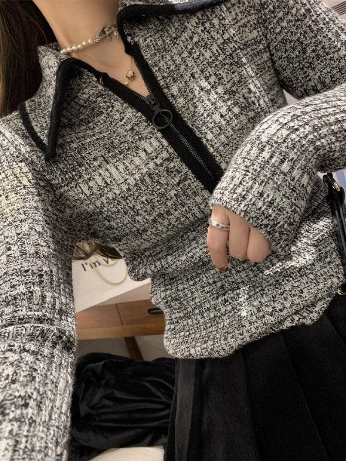 Lapel Neck Half Zip Sweater - AnotherChill