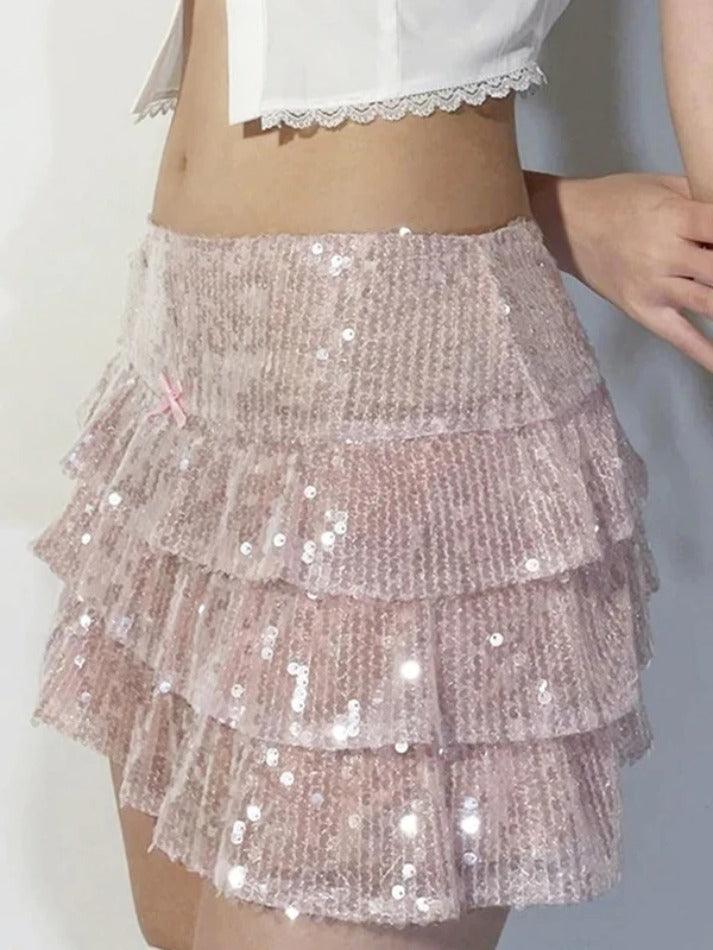 Sequin Tiered Mini Skirt - AnotherChill