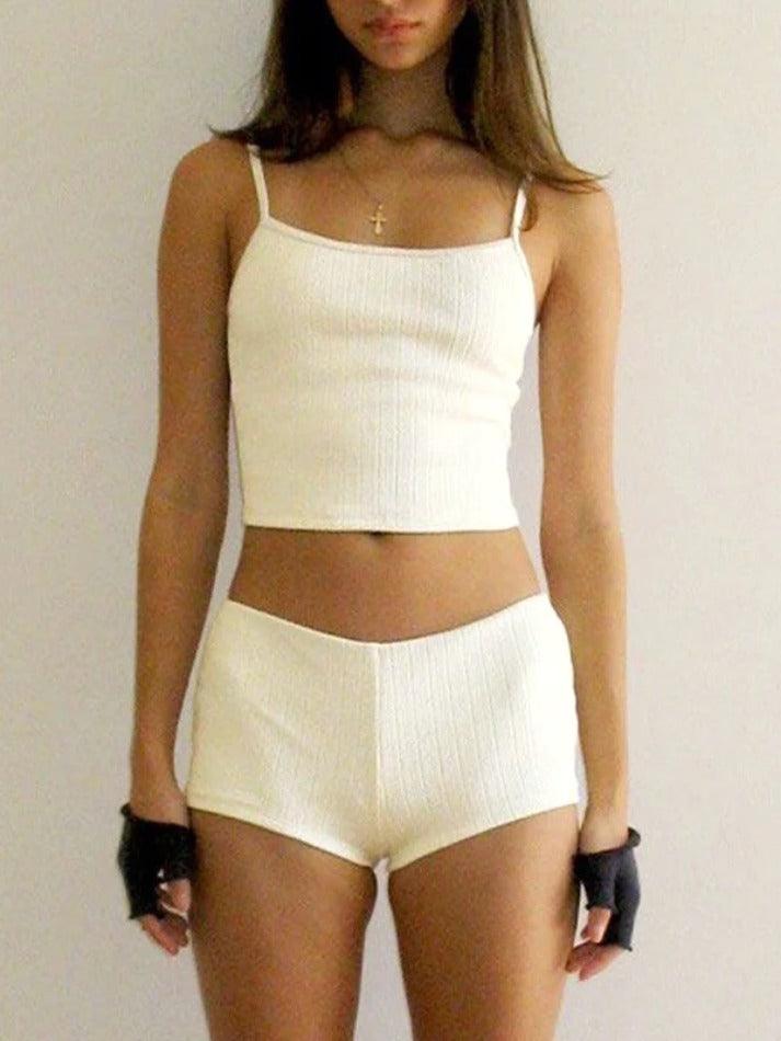 White Cami top Crop Slim Lounge set - AnotherChill