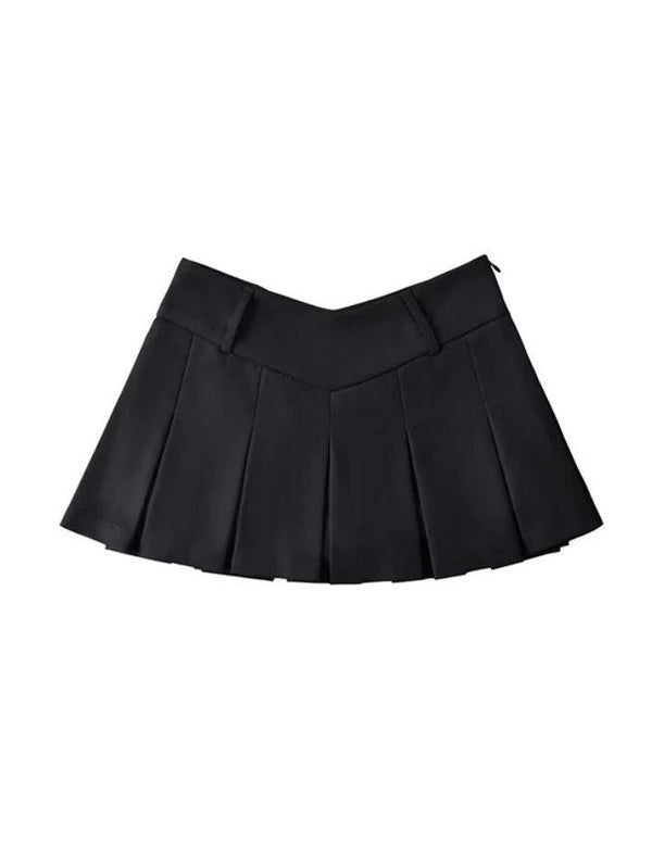 V Cut Pleated Micro Mini Skirt - AnotherChill